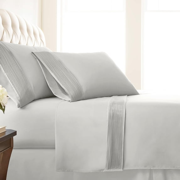 Southshore Fine Living, Inc. Split King Sheet Set, Pleated 5-Piece, Microfiber Sheets, Light Grey