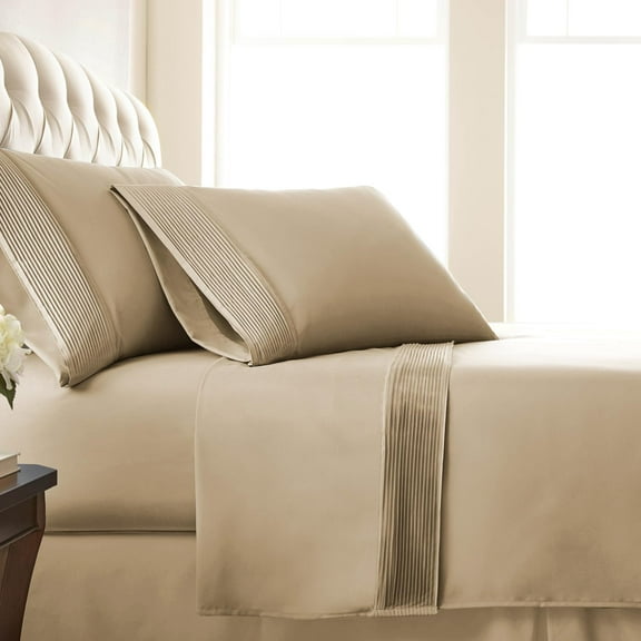 Southshore Fine Living, Inc. Twin XL Beige Sheet Set, Extra Deep Pocket Pleated Sheets, Soft Sand