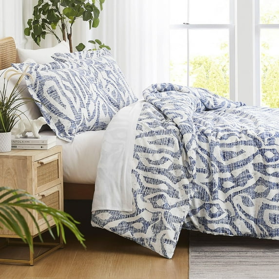 Southshore Fine Living Vilano Oversized Duvet Cover Set, Khari Blue Duvet Cover, Full/Queen - Ultra-Soft Microfiber Bedding Set with Zipper Closure, Easy Care - 1 Duvet, 2 Shams