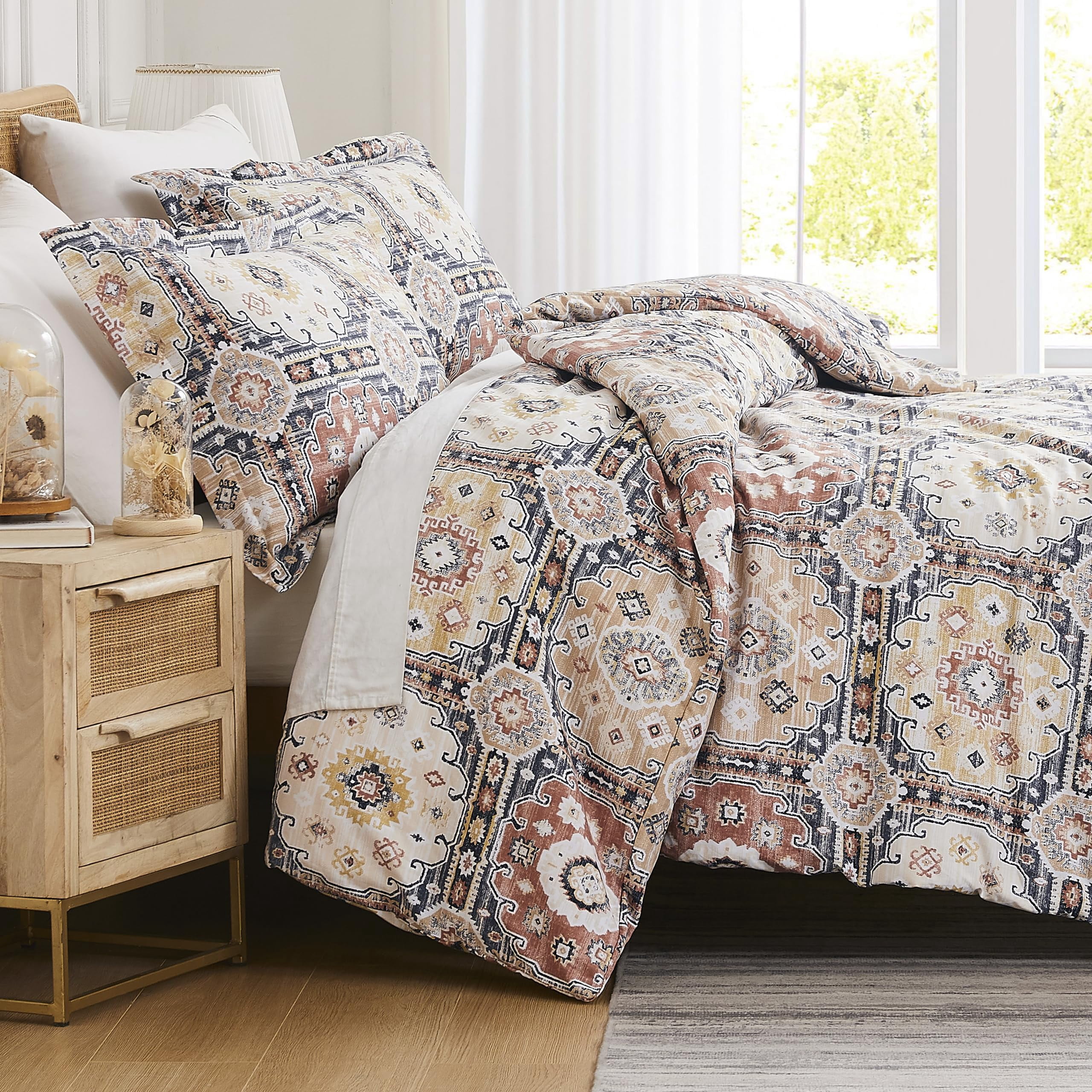 Southshore Fine Living Vilano Oversized Duvet Cover Set, Kilim Natural Duvet Cover, King/California King - Ultra-Soft Microfiber Bedding Set with Zipper Closure - 1 Duvet, 2 Shams