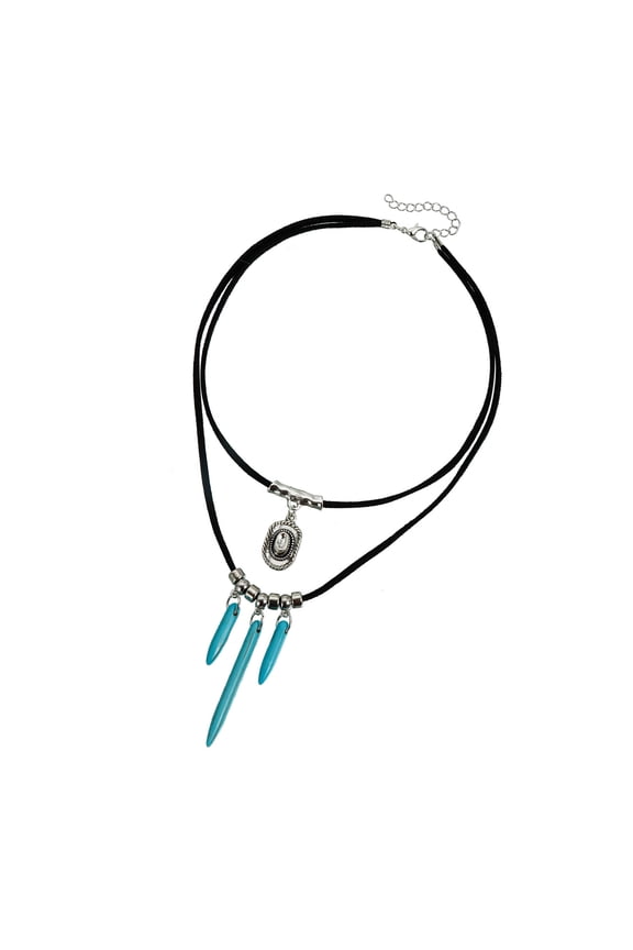 Southwest Adjustable Leather Necklace With Turquoise Stone & Alloy Pendant For Casual Or Festive Wear