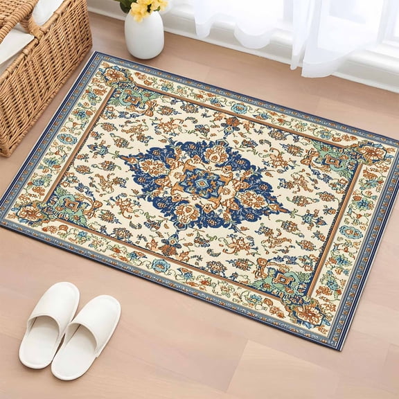 Southwest America Bathroom Rug Washable 2x3 Entryway Rug Non Slip Orange Blue Desert Bohemian Tribal Front Door Mat Low Pile Indoor Doormat Throw Floor Carpet for Kitchen Bedroom Entrance