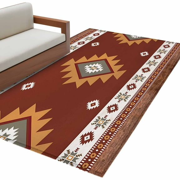 Southwest Area Rug 3x5 FT, Non Slip Entryway Bedside Carpet, Western Brown Beige Geometric Abstract Art Wooden Washable Soft Floor Carpet Indoor Mat Throw Rug for Dorm Kitchen Home Office