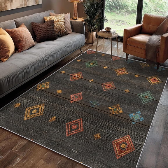 Southwest Area Rugs, Western Rustic Vintage Pattern Carpet, Washable Non Slip Low Pile Soft Rug for Living Room Bedroom Decor Mat 2x3ft