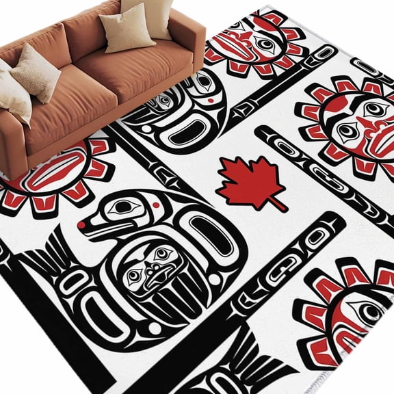 Southwest Art Area Rug 5x8 Washable Rug Non Slip Country Native Sun Graffiti Maple Leaves Large Area Rug Soft Stainresistant Indoor Carpet for Living Room Bedroom Home Office Dining Room Nursery