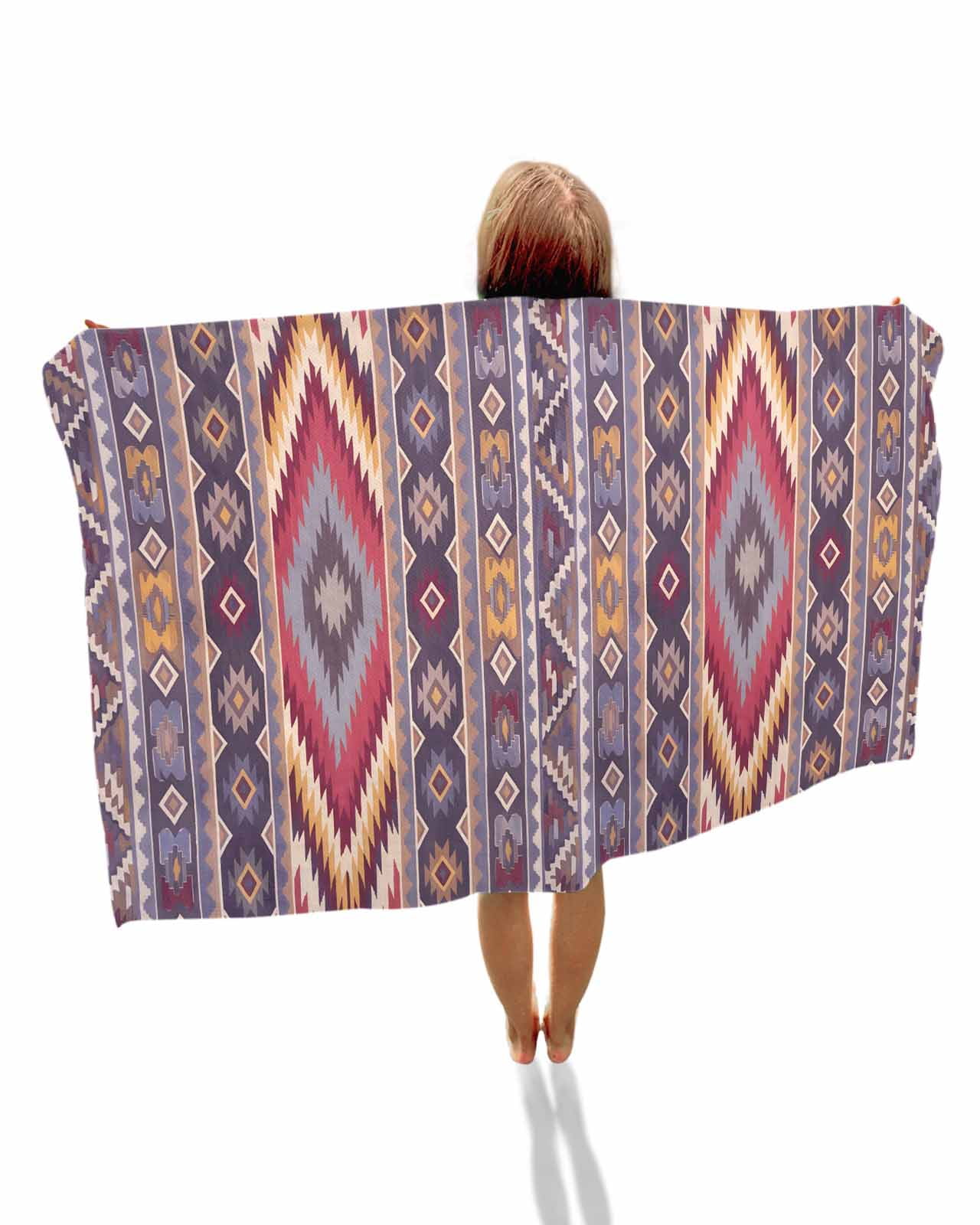 Southwest Aztec Beach Towels Oversized Super Absorbent, Country Retro Ethnic Geometric Motifs Lightweight Bath Towel Quick Dry Sets For Bathroom/Pool/Rv Camping/Beach Play/Gym Room/Picnic 23"x47"