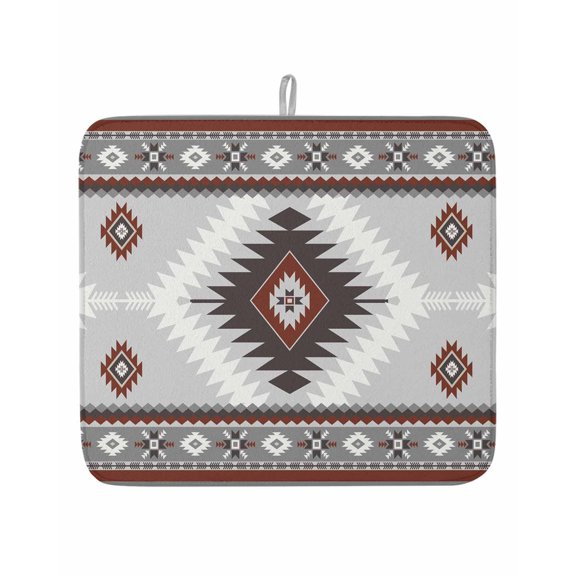 Southwest Aztec Geometric Art Dish Drying Mats for Kitchen Counter,Absorbent Microfiber Dish Drainer Rack Mat Ethnic Tribal Pattern Drying Pad for Sinks,Utensils,Countertops,16x18in