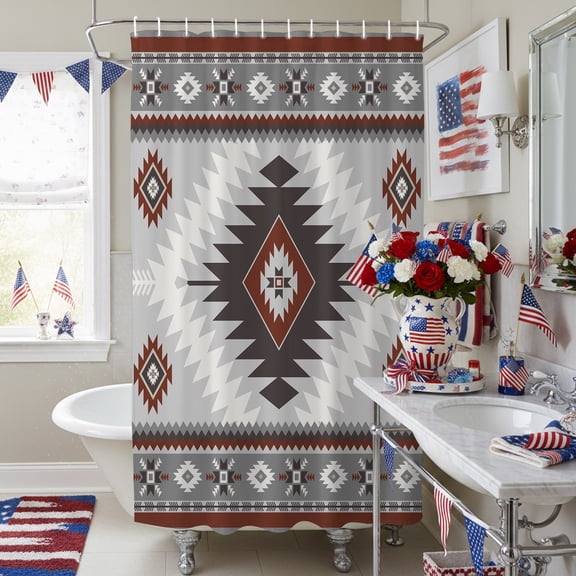 Southwest Aztec Geometric Art Shower Curtain for Bathroom, Ethnic Tribal Pattern Waterproof Shower Curtains Washable Quick Dry with Hooks Bathtub Curtains 36x72IN