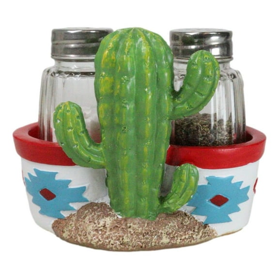 Southwest Aztec Indian Symbols Saguaro Green Cactus Salt And Pepper Shakers Set
