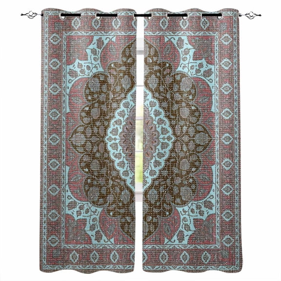 Southwest Aztec Kitchen Curtains Boho Farmhouse Retro Ethnic Floral Cafe Short Curtains for Bathroom Blackout Window Curtain Grommet Small Window Treatment Drapes for Bedroom Living Room 27.5"x39"x2