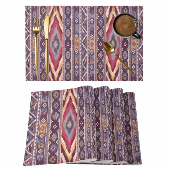 Southwest Aztec Placemats Set of 4 Country Retro Ethnic Geometric Motifs Place Mats Indoor Wipeable Table Mats Washable Cloth Dining Table Placemats for Kitchen Holiday Party Home Decor 13x19 Inch
