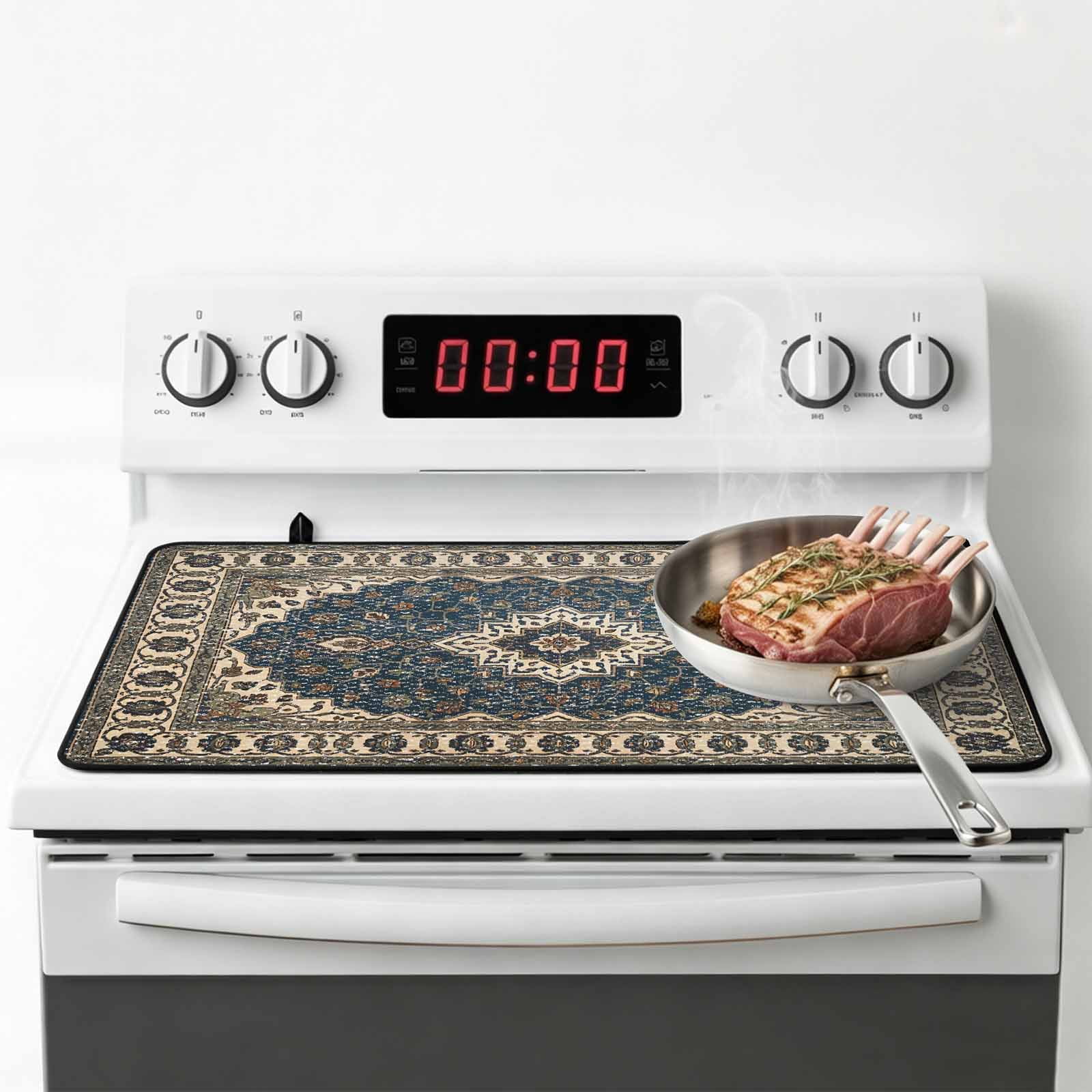 Southwest Aztec Stove Top Cover for Electric Stove, Heat-proof & Non Slip Glass Top Stove Cover Protector, Boho Vintage Farmhouse Abstract Art Kitchen Flat Cooktop Rubber Mat 24x21 Inches