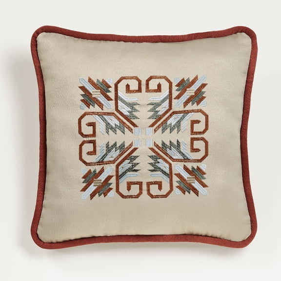Southwest Bandera Natural Embroidered Pillow Embroidered 18 Inch Square