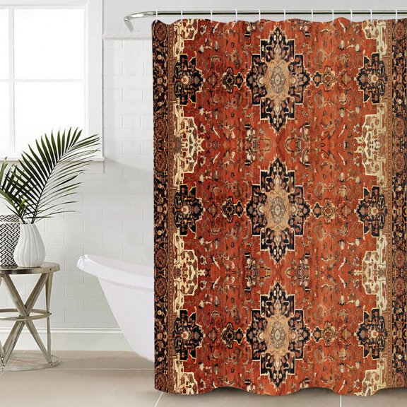 Southwest, Bathroom Curtain 72 Inch Shower Curtain with Hooks, Geometric Stripe Boho Flower Print Waterproof Polyester Bath Curtain Washable Bathtub Curtain 72''x 72''