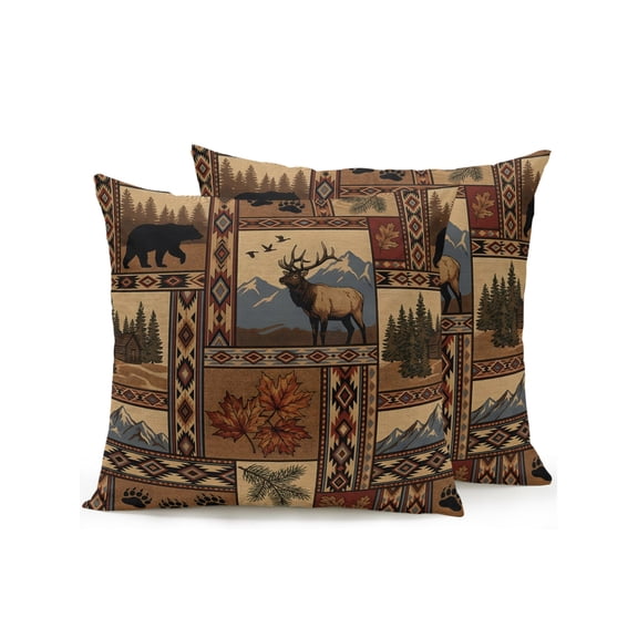 Southwest Bear Deer 16x16 Inch Outdoor Throw Pillows with Inserts, Set of 2 Rustic Cabin Country Forest Mountain Waterproof Decorative Square Cushions for Patio Porch Couch Sofa