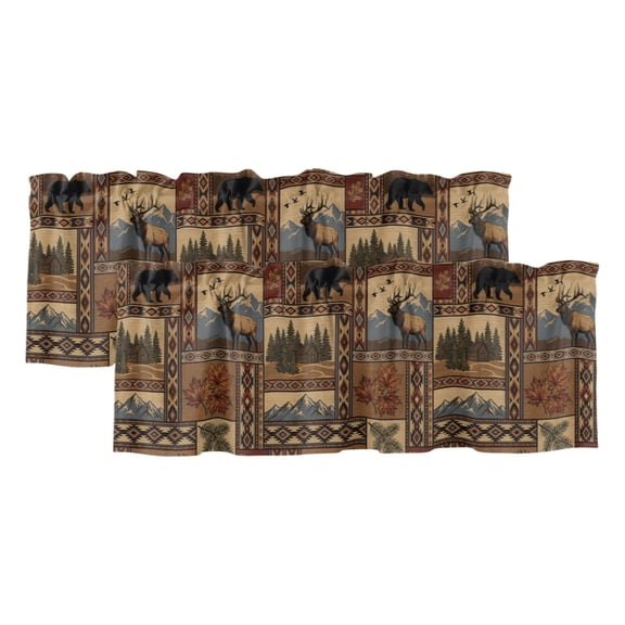 Southwest Bear Deer 2 Panels Kitchen Valance, Rustic Cabin Country Forest Mountain Curtains Valances for Small Windows Rod Pocket Window Treatments for Living Room Bedroom 42"W x 12"L