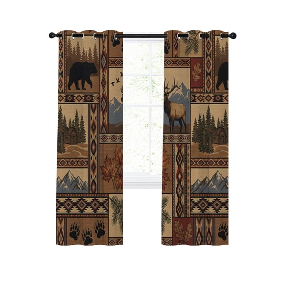 Southwest Bear Deer Blackout Curtains for Bedroom Living Room, Rustic Cabin Country Forest Mountain 45 In Long Thermal Insulated Room Darkening Drapes Grommet Window Treatments, 42 x 45 In