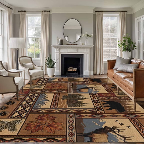Southwest Bear Deer Rustic Cabin Country Forest Mountain , Soft Non Slip Rugs Stain Repellent Indoor Felt Carpet for Living Dining Room Bedroom Home Office