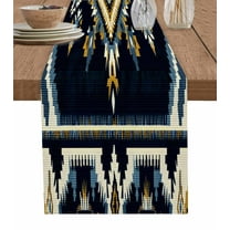 Southwest Blue Table Runner-Cotton Linen- 120 Inch Holiday Dresser Scarves, Geometric Stripe Boho Native Ethnic Aztec Tablerunner for Kitchen Coffee/Dining Living Room Dinner Scarf Décor 13x120