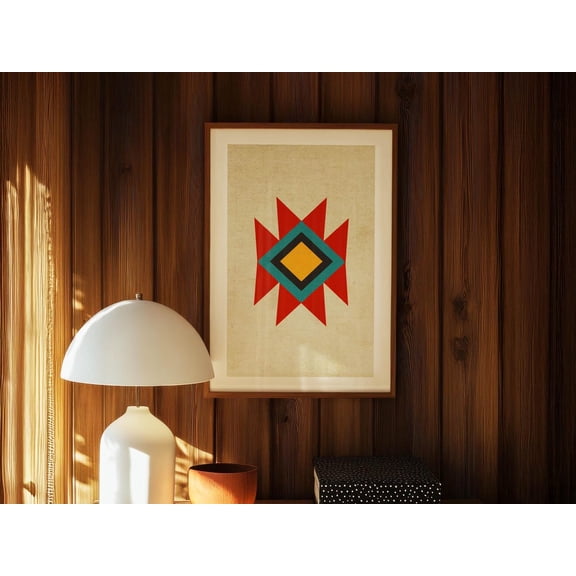 Southwest Bohemian Retro Outdoors Native Motif Art, Stretched Canvas 16x20in