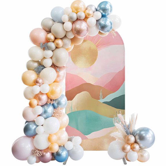 Southwest Boho Arch Backdrop Cover 4x1.65 Ft, Spandex Wedding Arch Stand Cover, Abstract Watercolor Cactus Mountain Round Top Stretch Fitted Background Covers for Birthday Ceremony Party Decor