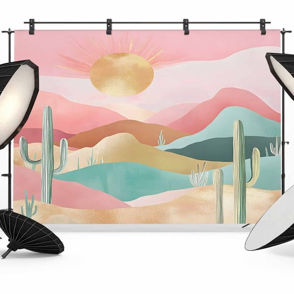 Southwest Boho Backdrop for Photoshoot,Photography Photo Studio Background Wall Backdrop,Abstract Watercolor Cactus Mountain Back Drop Banner Panel for Portraits Wedding Party Live Streaming 7x5Ft