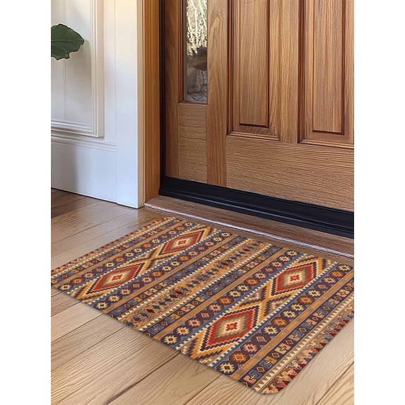 Southwest Boho Door Mat Indoor Outdoor Entrance,Non Slip Rug for Kitchen Bathroom Entryway Rug,Retro Farmhouse Abstract Geometric Striped Washable Doormat Floor Mat 20x31.5 Inch