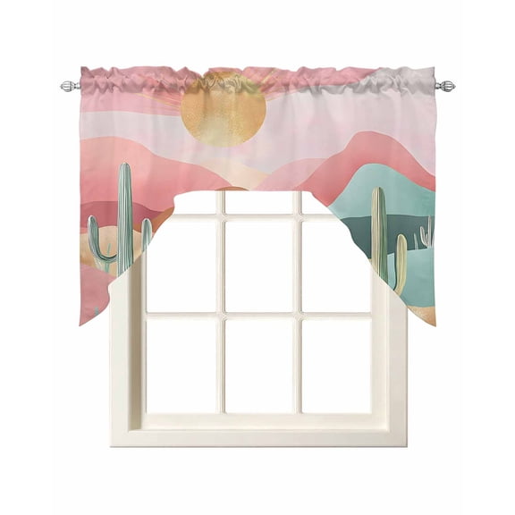 Southwest Boho Kitchen Swag Valances for Windows, Abstract Watercolor Cactus Mountain Swag Valances Curtains for Living Room, Rod Pocket Window Treatments for Bathroom, Bedroom, Cafe, 56"x36"