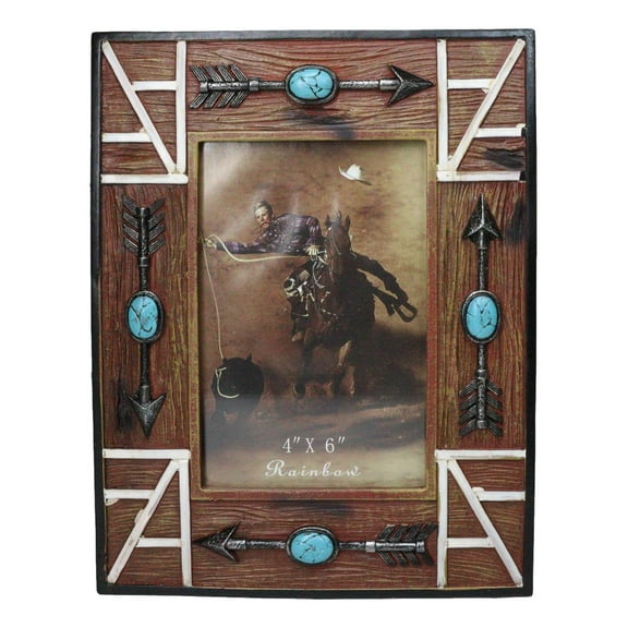 Southwest Boho Native Indian Turquoise Arrows Faux Wooden 4"X6" Picture Frame
