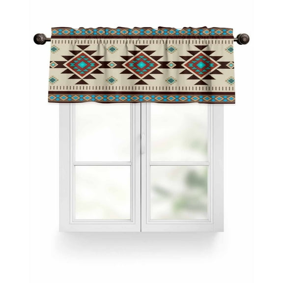Southwest Boho Pattern Kitchen Valances for Windows Aztec Tribal Texture Valance Curtains&nbsp; for Kitchen /Living Room/Bedroom/ Bathroom Decor, 54"x18 " ,Rod Pocket 1 Panel, Brown Blue Green