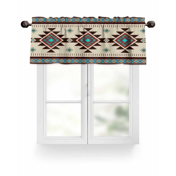 Southwest Boho Pattern Kitchen Valances for Windows Aztec Tribal Texture Valance Curtains&nbsp; for Kitchen /Living Room/Bedroom/ Bathroom Decor, 54"x18 " ,Rod Pocket 1 Panel, Brown Blue Green