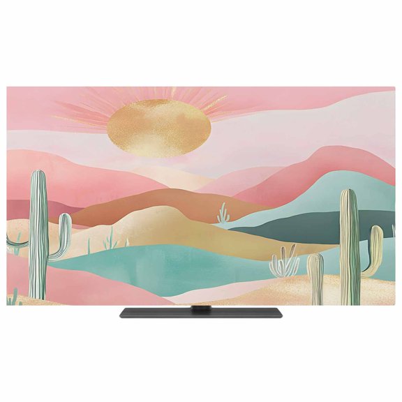 Southwest Boho TV Dust Cover,Stretchable TV Screen Desktop Computer Protector Cover,Abstract Watercolor Cactus Mountain Television Dustproof Slipcover for 19–24 Inch Flat or Curved TVs