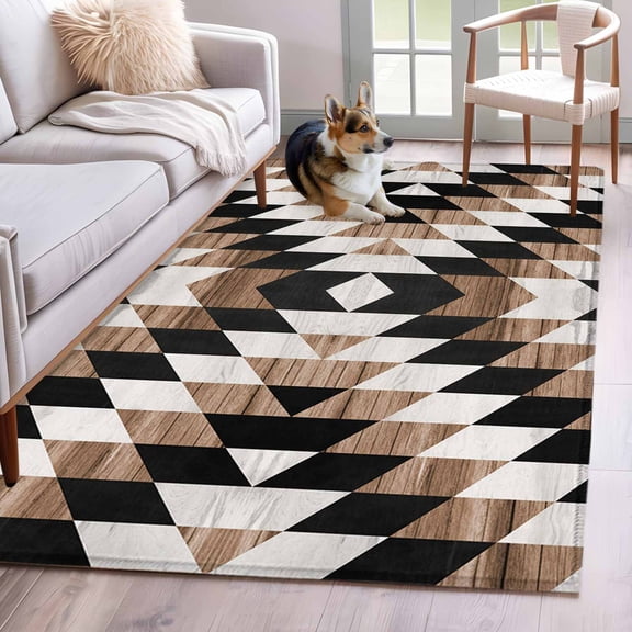 Southwest Brown Area Rug 4x6 Washable Rug Non Slip Geometric Farmhouse Aztec Tribal Large Area Rug Indoor Floor Carpet for Entryway Bedroom Kitchen Living Room Home Office Dining Room Nursery