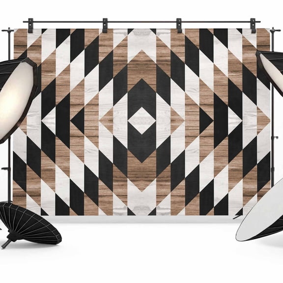 Southwest Brown Backdrop for Photoshoot,Photography Photo Studio Background Wall Backdrop,Geometric Farmhouse Aztec Tribal Back Drop Banner Panel for Portraits Wedding Live Streaming Decor 8x6Ft