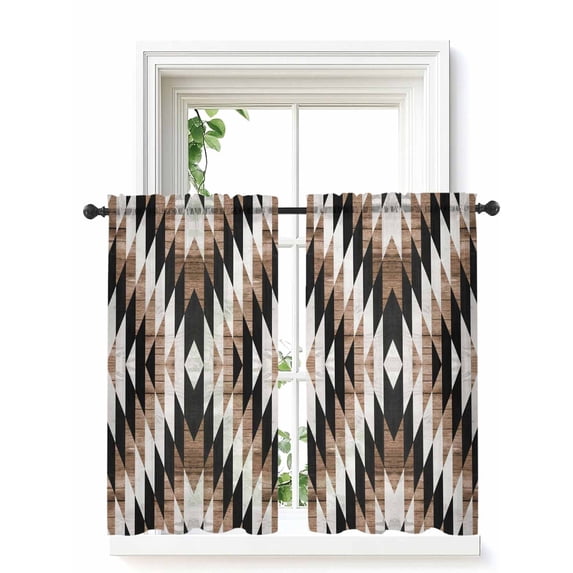 Southwest Brown Curtains 54 Inch Length, Sheer Curtains for Bedroom Living Room Window Geometric Farmhouse Aztec Tribal Rod Pocket Voile Drapes Kitchen Curtains Small Half Window 52"x54" 2 Panels