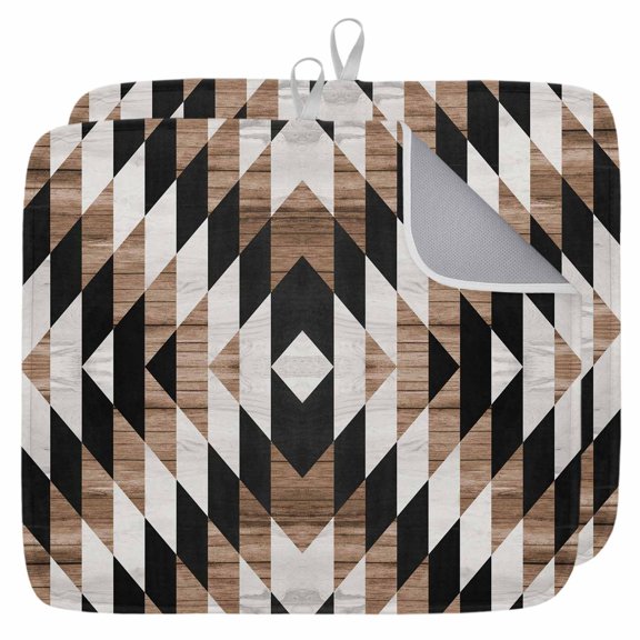Southwest Brown Dish Drying Mat for Kitchen Counter,Geometric Farmhouse Aztec Tribal Dish Mat Drying Kitchen Mat for Sink Drawer Absorbent Dishes Drainer Mats Microfiber Drying Pad 2pcs 18"x24"