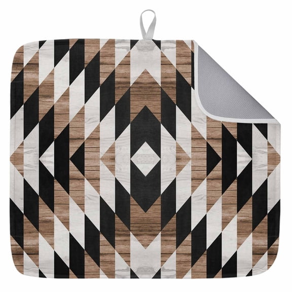 Southwest Brown Dish Drying Mat for Kitchen Counter,Geometric Farmhouse Aztec Tribal Dish Mat Drying Kitchen Mat for Sink Drawer Absorbent Dishes Drainer Mats Microfiber Drying Pad 1pcs 16"x18"