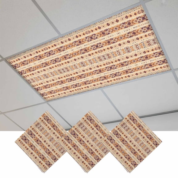 Southwest Brown Magnetic Fluorescent Light Covers for Ceiling Lights 2x4Ft,Geometric Oriental Gradual Boho Tribal Office Classroom Kitchen Drop Ceiling Light Covers Filters Shade Panel 3Packs