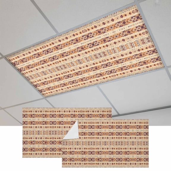 Southwest Brown Magnetic Fluorescent Light Covers for Ceiling Lights 2x4Ft,Geometric Oriental Gradual Boho Tribal Office Classroom Kitchen Drop Ceiling Light Covers Filters Shade Panel 2Packs
