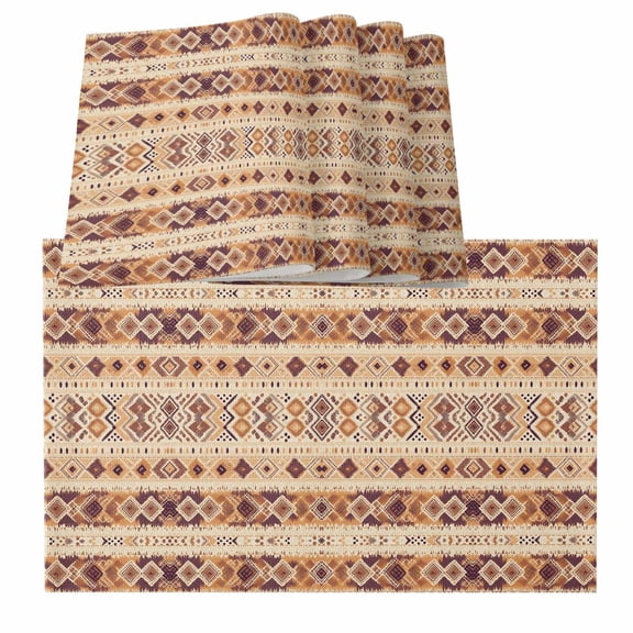 Southwest Brown, Placemats for Dinning Table Set of 4, Geometric Oriental Gradual Boho Tribal Burlap Kitchen Place Mats Waterproof Cloth Table Mats, Indoor Outdoor Placemats Easy Clean Dinner Decor