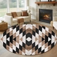 thumbnail image 1 of Southwest Brown Round Area Rug 5 FT, Non Slip Bedroom Area Rug, Geometric Farmhouse Aztec Tribal Washable Soft Circular Carpet Non-Shedding Floor Mat for Kitchen Dining Room Foyer Balcony Dorm, 1 of 9