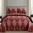 thumbnail image 1 of Southwest Burgundy/Brown/Beige Print Bedspread 3 Piece Microfiber Cabin Lodge Quilt Set- Queen Size Southwestern Bedding (Queen), 1 of 4
