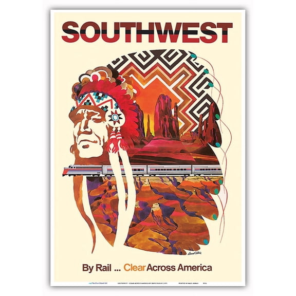 Southwest - By Rail Clear Across America - Chief Line - Vintage Railroad Travel Poster by David Klein c.1971 - Master Art Print 10in x 14in