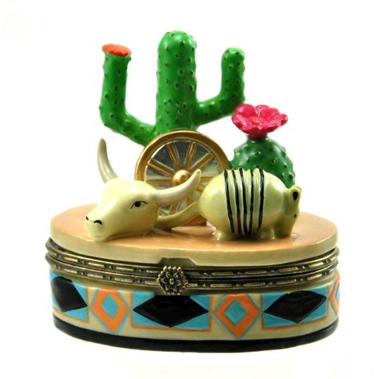 Southwest Cactus Steer Skull Armadillo Hinged Porcelain Trinket Box -  Walmart.com