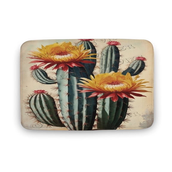 Southwest Cactus With Flower Print Bath Rug, Coral Velvet, 16"x24",Comfortable, Soft, Water Absorption, Machine Wash, Non-Slip, Easier to Dry for Bathroom Floor Rugs