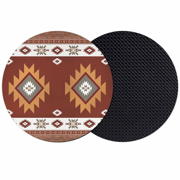 Southwest Coasters Set of 2, Western Brown Beige Geometric Abstract Art Wooden Absorbent Coasters for Drinks, Coaster for Bar Office Dining Coffee Table Accessories Decor, Non Slip Round Desk Coaster