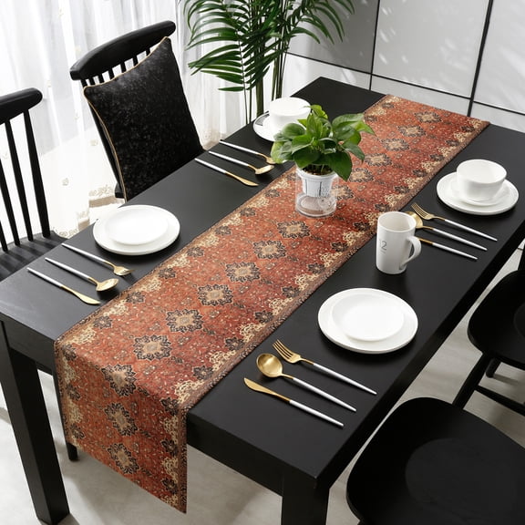Southwest, Cotton Linen Small Table Runner 13 x 60 inch Geometric Stripe Boho Native Flower Print Non-slip Rectangular Dining Table Decor for Wedding Party Holiday Dinner