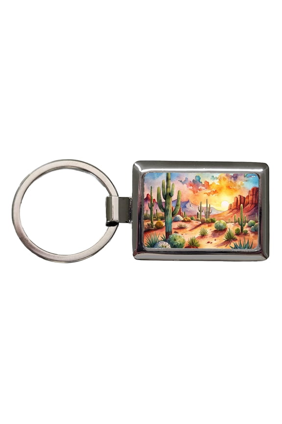 Southwest Desert Cactus Watercolor Metal Rectangle Keychain
