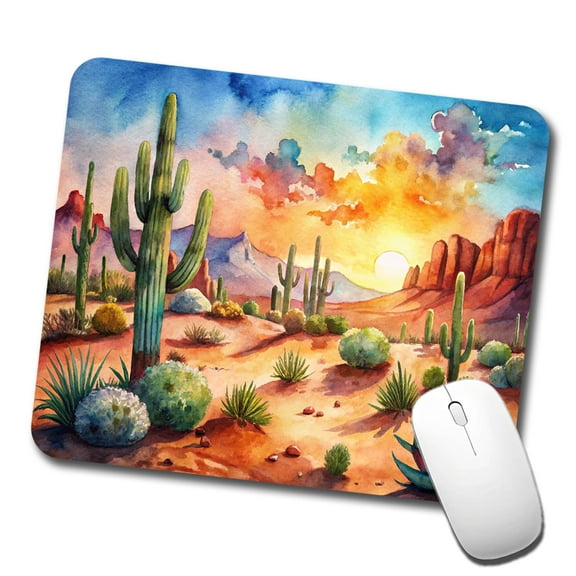 Southwest Desert Cactus Watercolor Mouse Pad Low Profile Gaming Mat