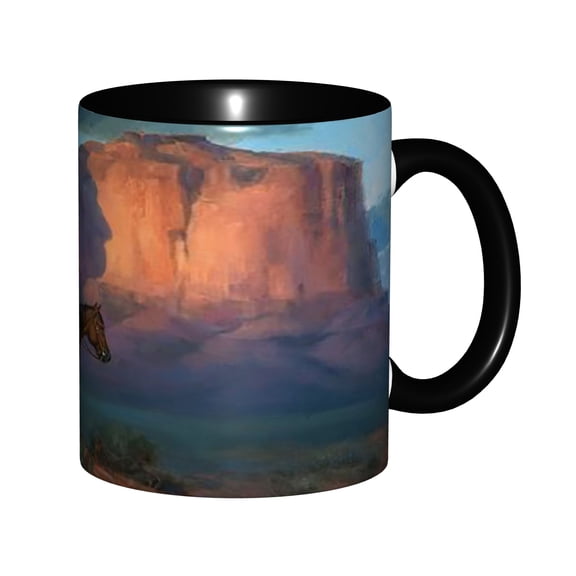 Southwest Desert Canyon Cowboy Horseback Ceramic Mug - Vintage Oil Painting Art Coffee Tea Cup, 11 oz Microwave Safe, Western Home Kitchen Decor Gift for Horse Lovers